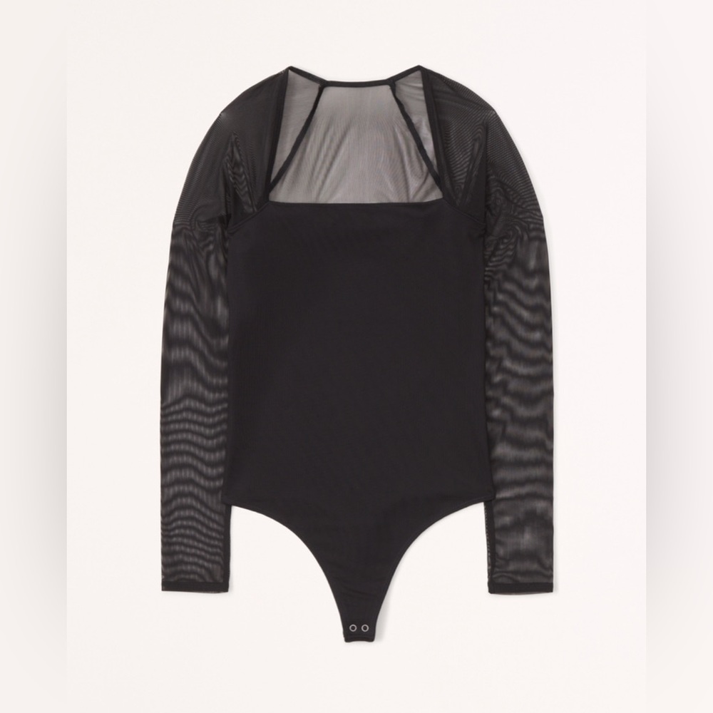 Abercrombie & Fitch Long-Sleeve Mesh Squareneck Bodysuit in black, size S